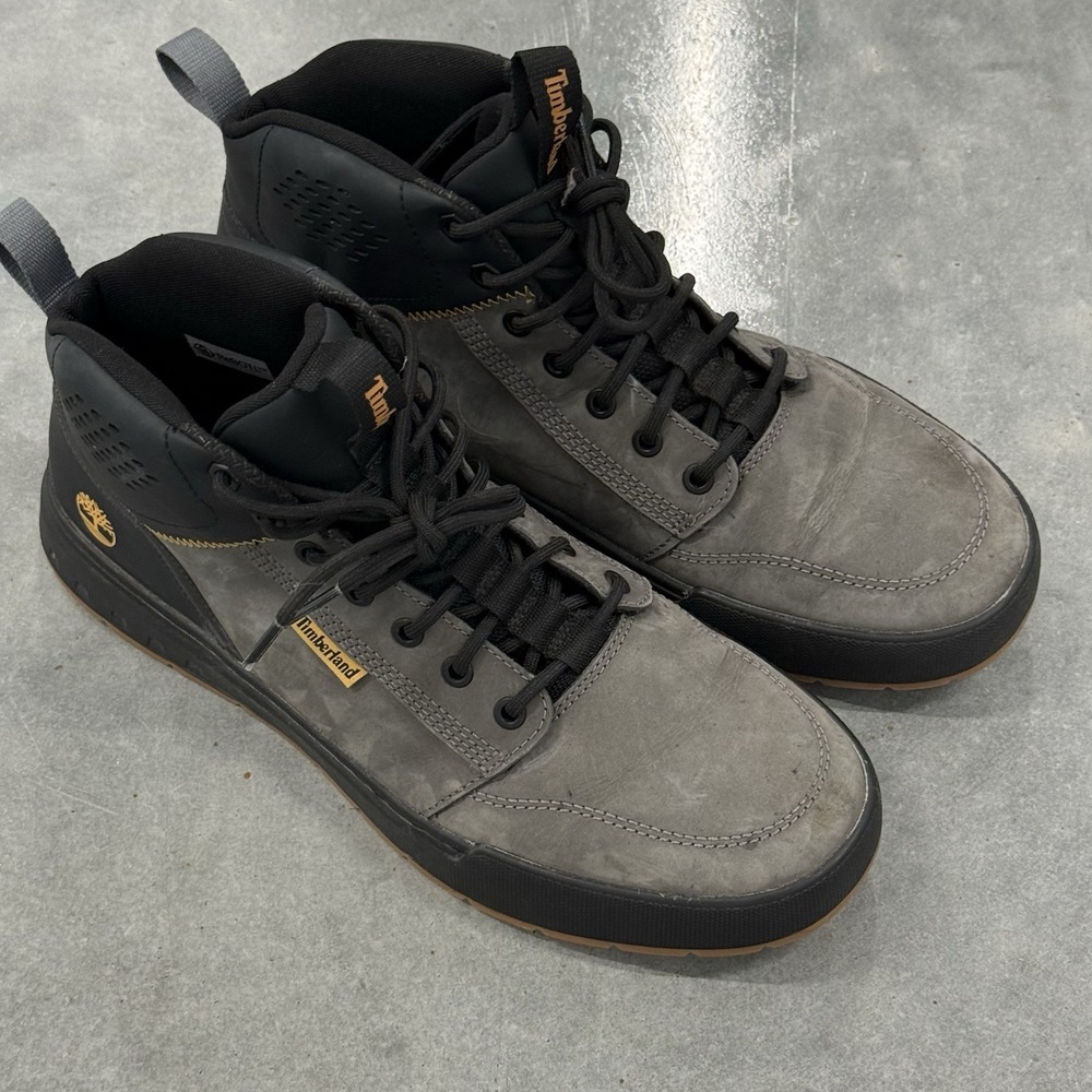 Timberland Mens 10 Gray Leather ReBOTL Mid Top Sneakers Boots A2D5G